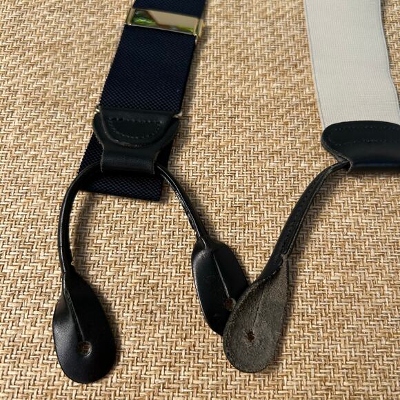 Jos A Bank Suspenders Navy Grosgrain Black Leather Button On Braces Mens - Picture 5 of 9